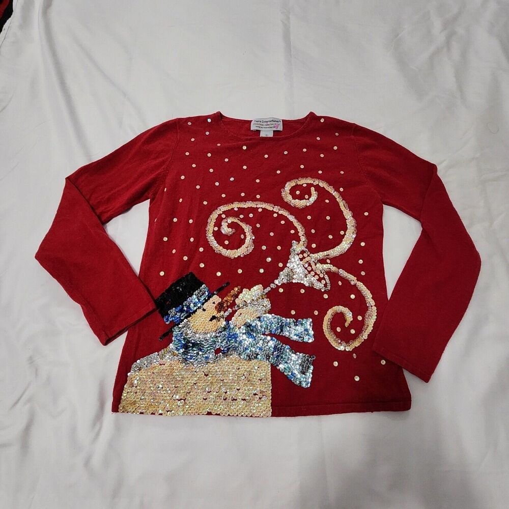 Tiara International Sweater Womens Small Red Sequin Snowman Ugly Christmas Party